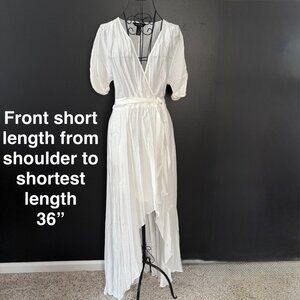 White House Black Market High Low Maxi Sheer White Wrap Dress